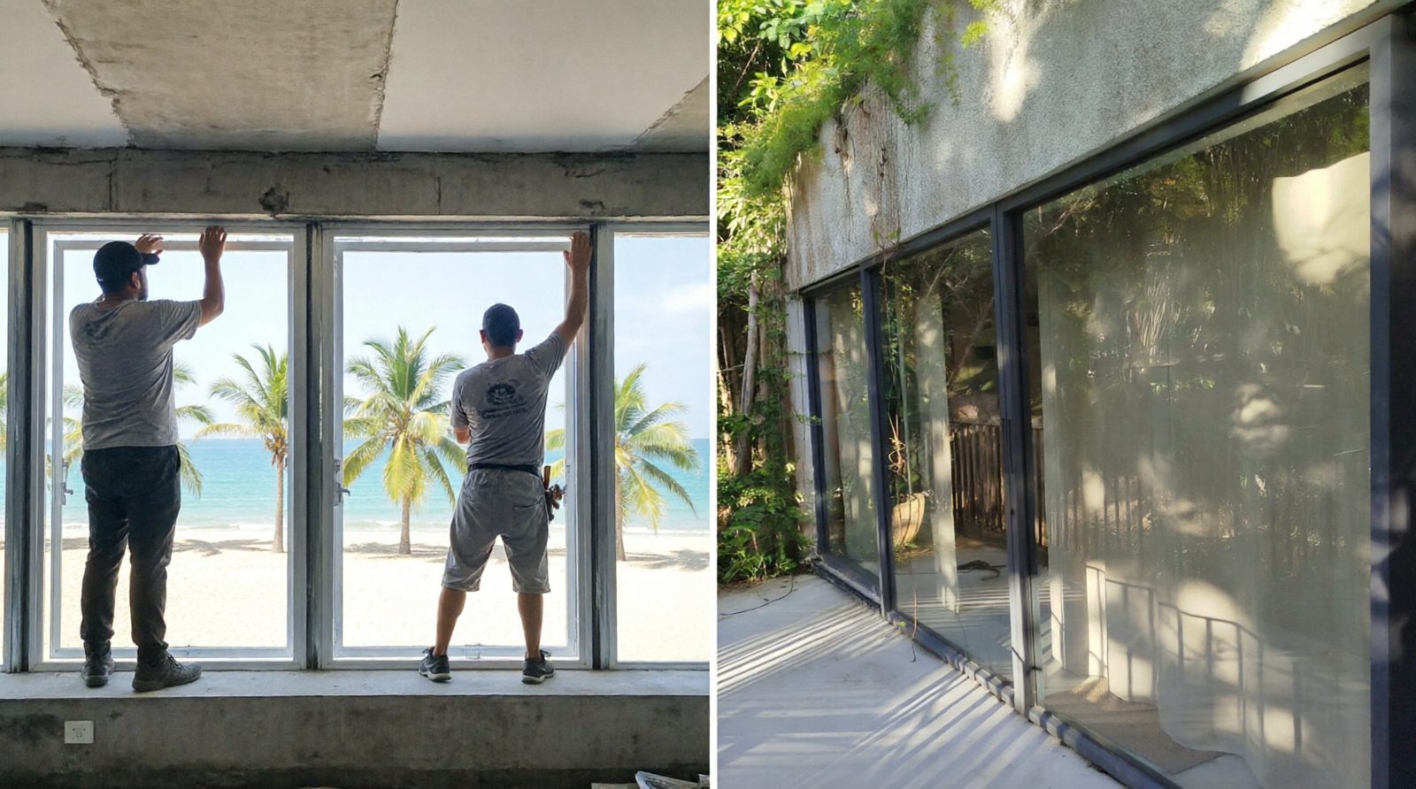 Instalacao com vista para a praia e fachada com pelicula